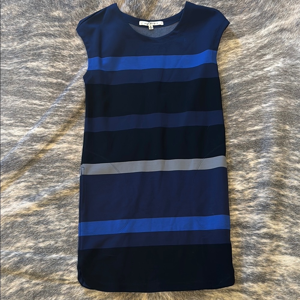 Max Studio Blue and Black Striped Dress with pockets